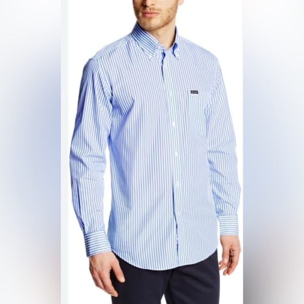 Faconnable Light Blue and White Striped Shirt